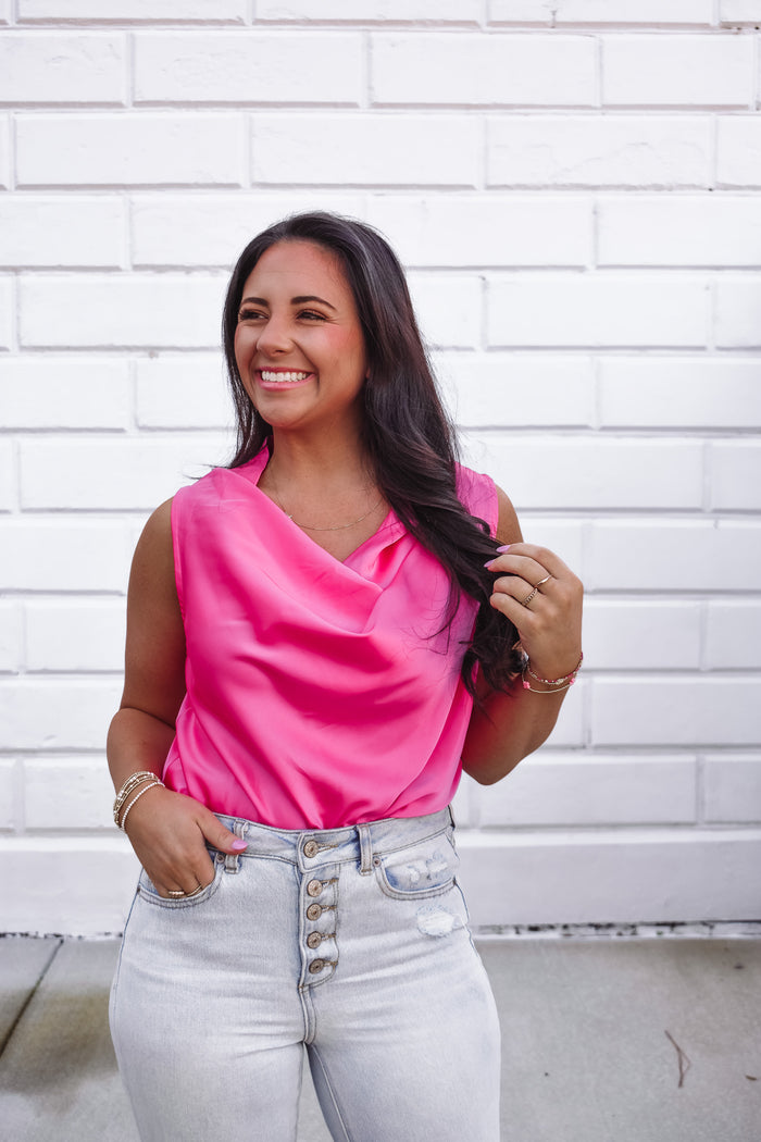 Rosy Pink Cowl Neck Cami Top