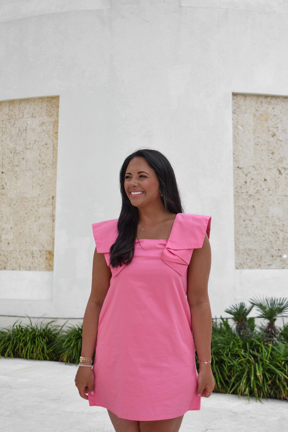 TCEC pink dress ruffle sleeves with pockets