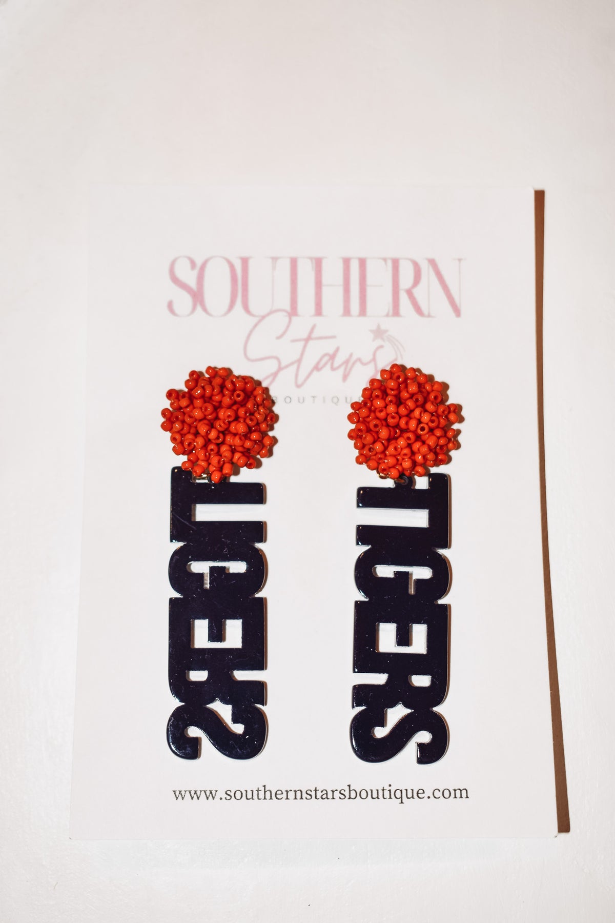 Tiger Letter & Pompom Earrings