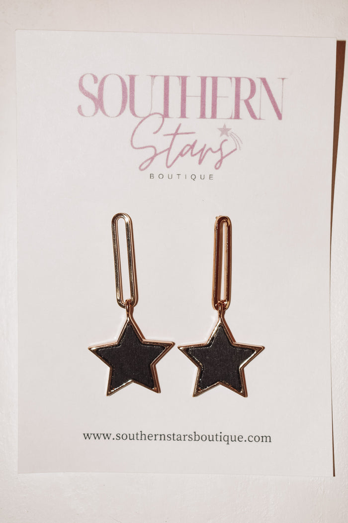 Oval Star Drop Earrings - Black