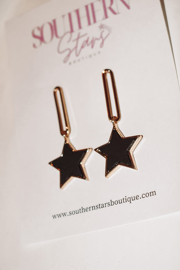 Oval Star Drop Earrings - Black