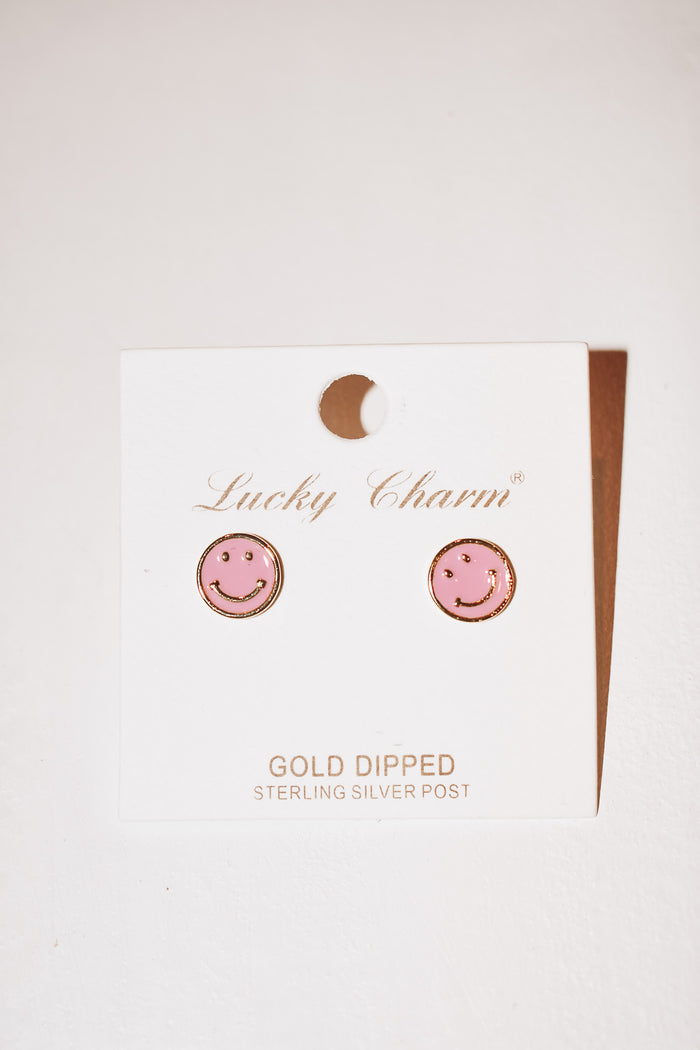 Happy Face Earrings - Pink