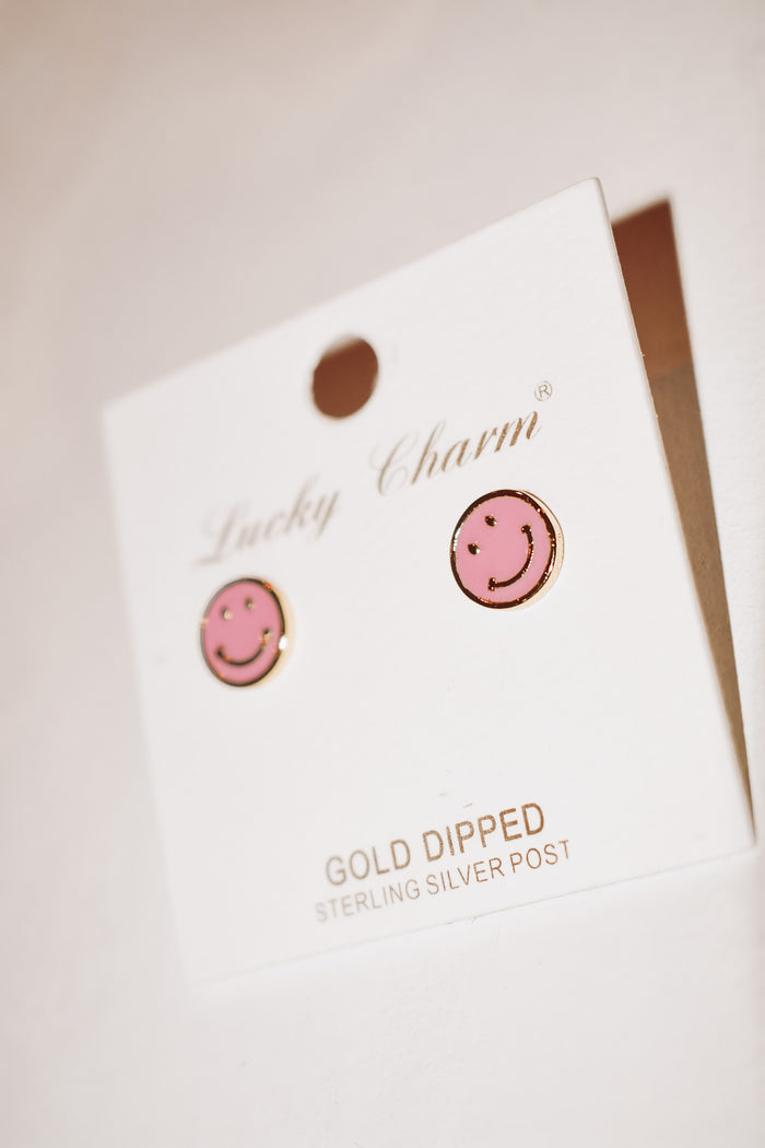 Happy Face Earrings - Pink