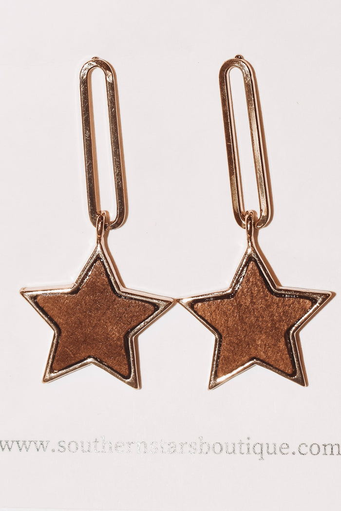 Oval Star Drop Earrings - Brown