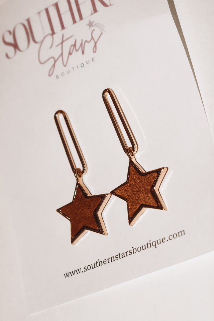 Oval Star Drop Earrings - Brown