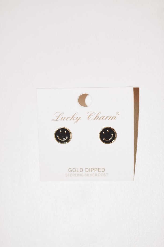 black happy face earrings 