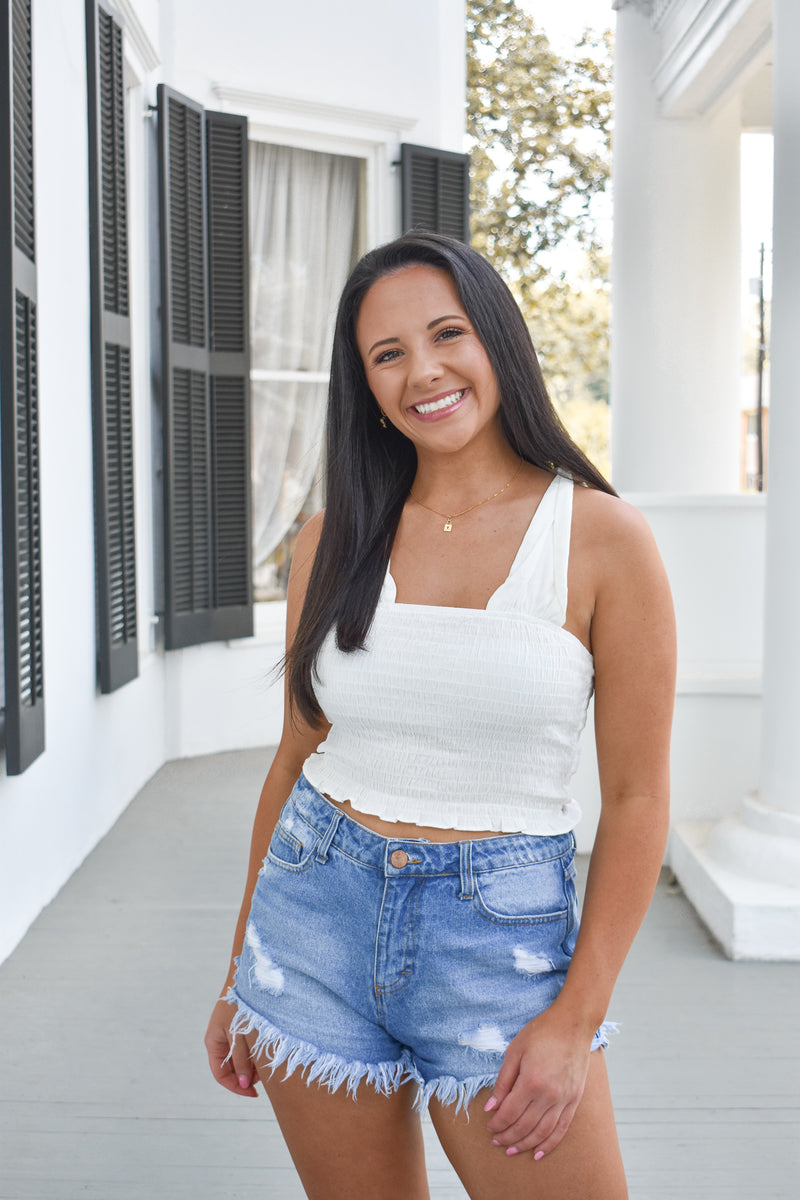 ivory smocked top perfect for spring and summer! 