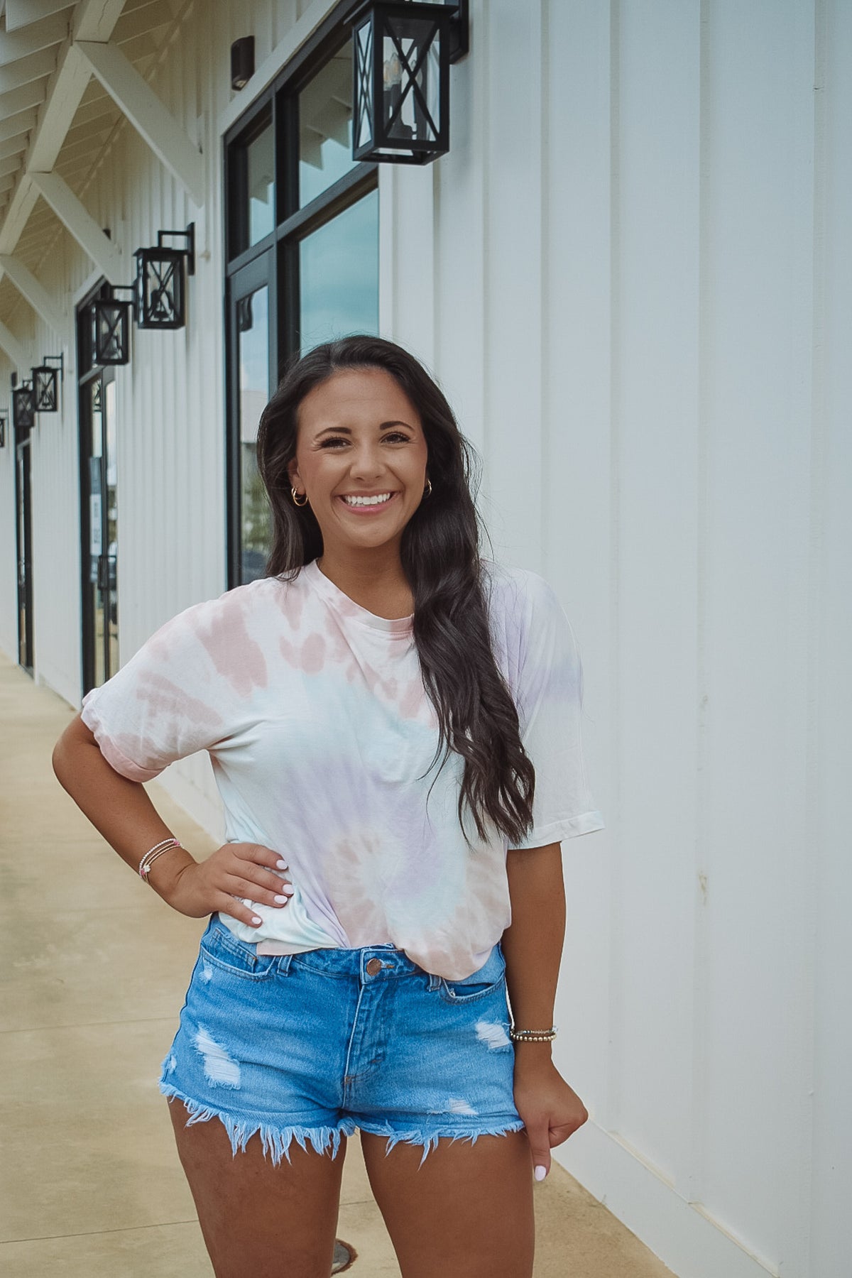  swirl tee in pastel-colored tie dye print.  Each piece is hand dipped and one of a kind! 