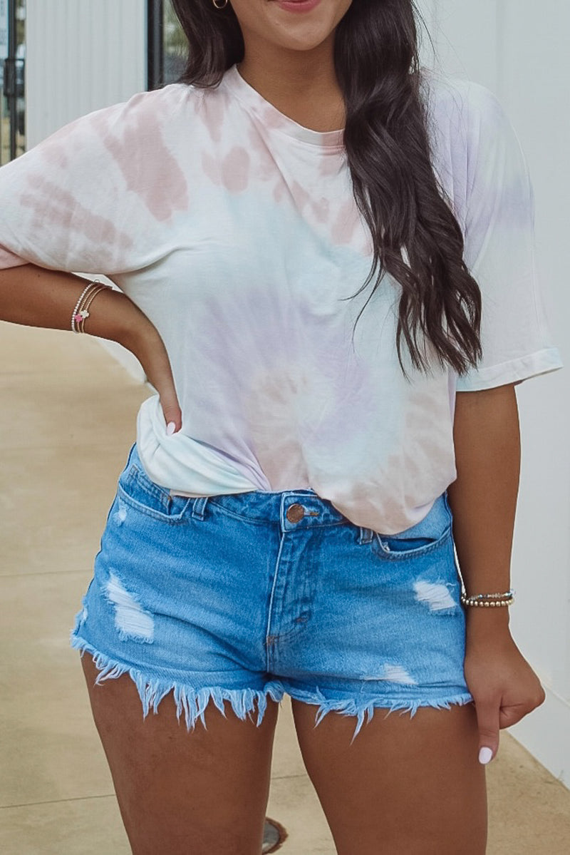  swirl tee in pastel-colored tie dye print.  Each piece is hand dipped and one of a kind! 