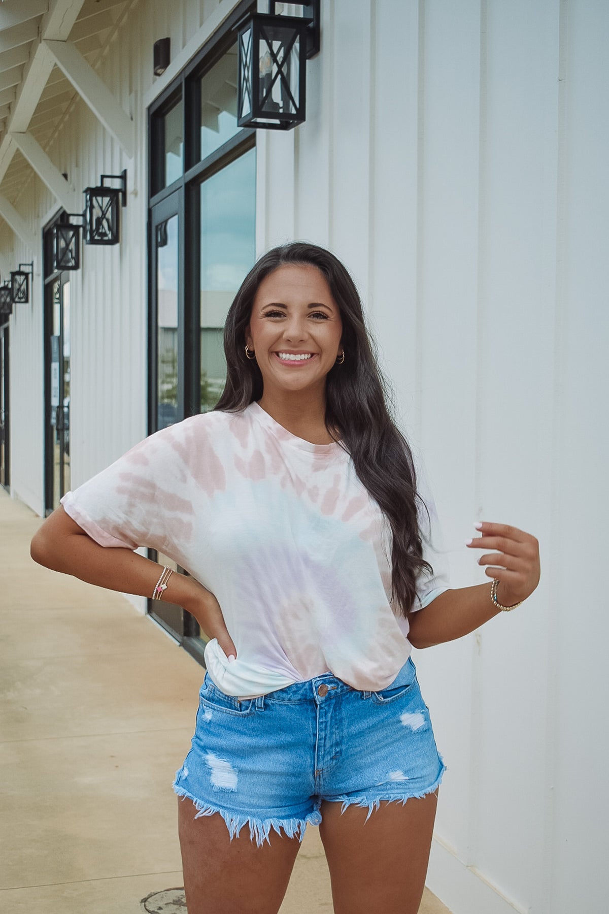 swirl tee in pastel-colored tie dye print.  Each piece is hand dipped and one of a kind! 