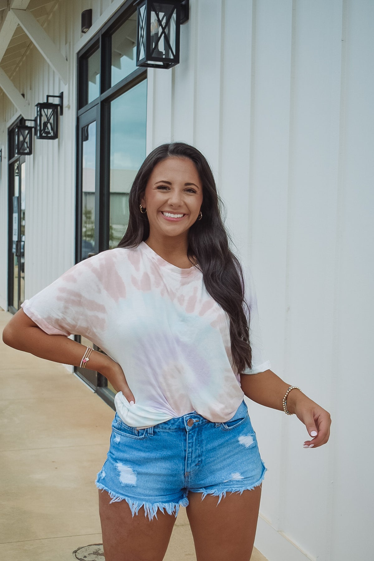  swirl tee in pastel-colored tie dye print.  Each piece is hand dipped and one of a kind! 