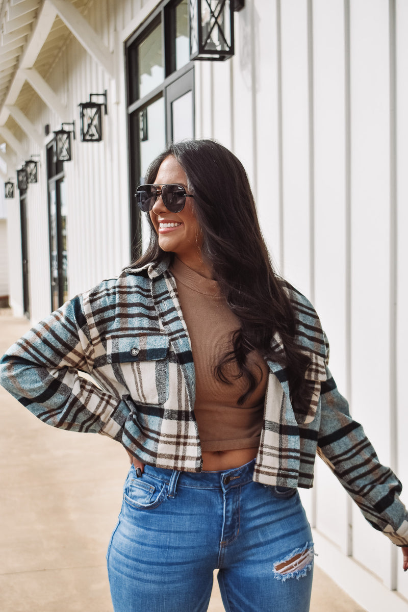 Parker Plaid Button Up Cropped Shacket