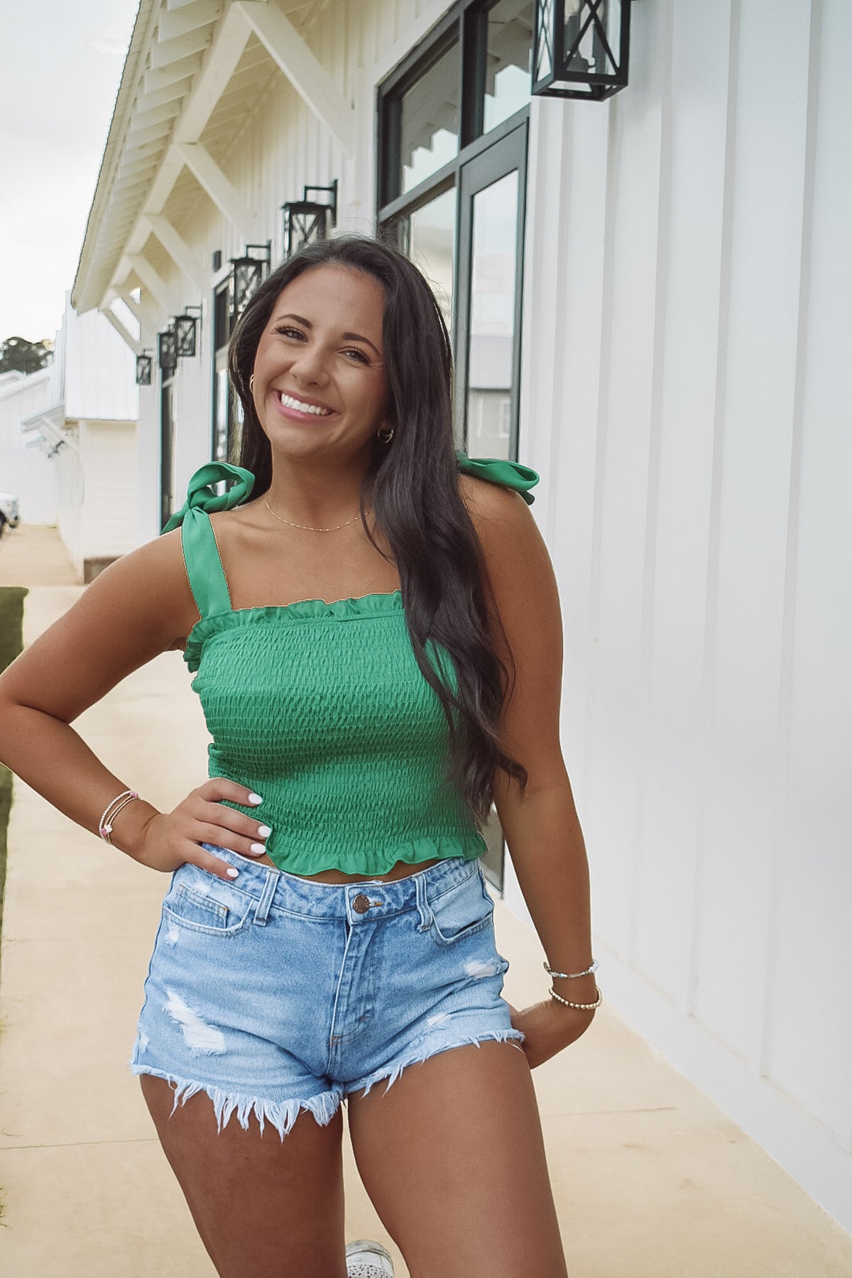 Smocked Tie Top - Green