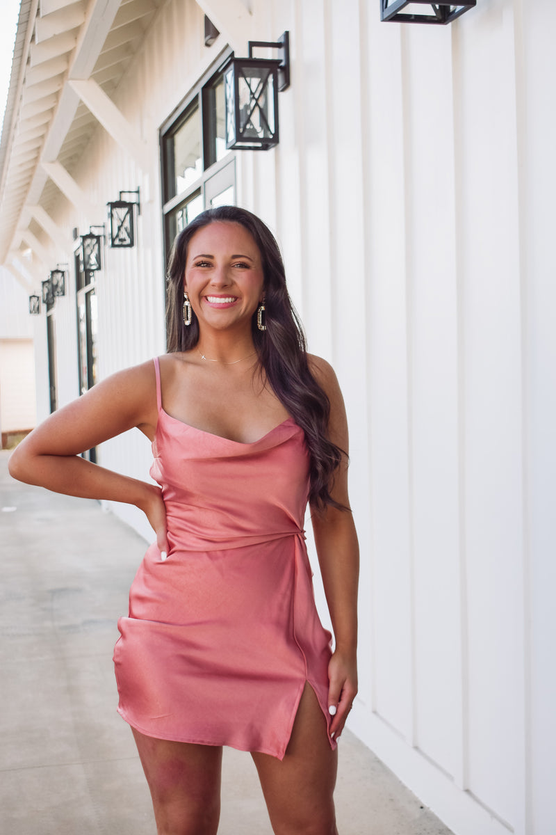 Camille Satin Mini Dress - Rose Pink Southern Stars Boutique Camille Satin Mini Dress - Rose Pink Southern Stars Boutique