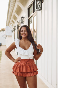 Tiered Faux Leather Ruffle Skirt - Rusty Brown