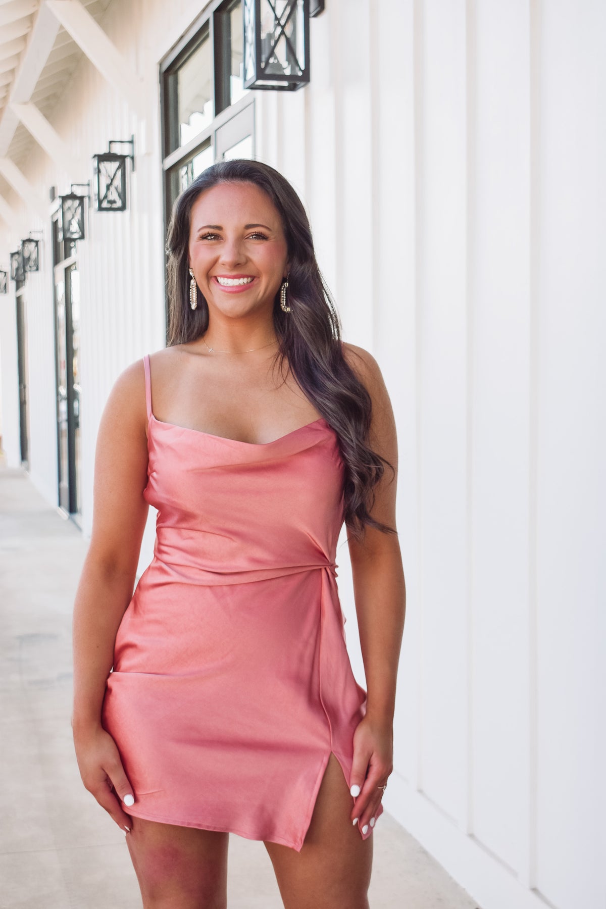 satin rose colored mini dress