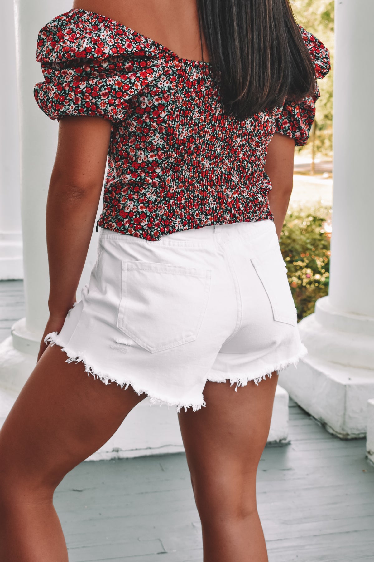 white denim shorts