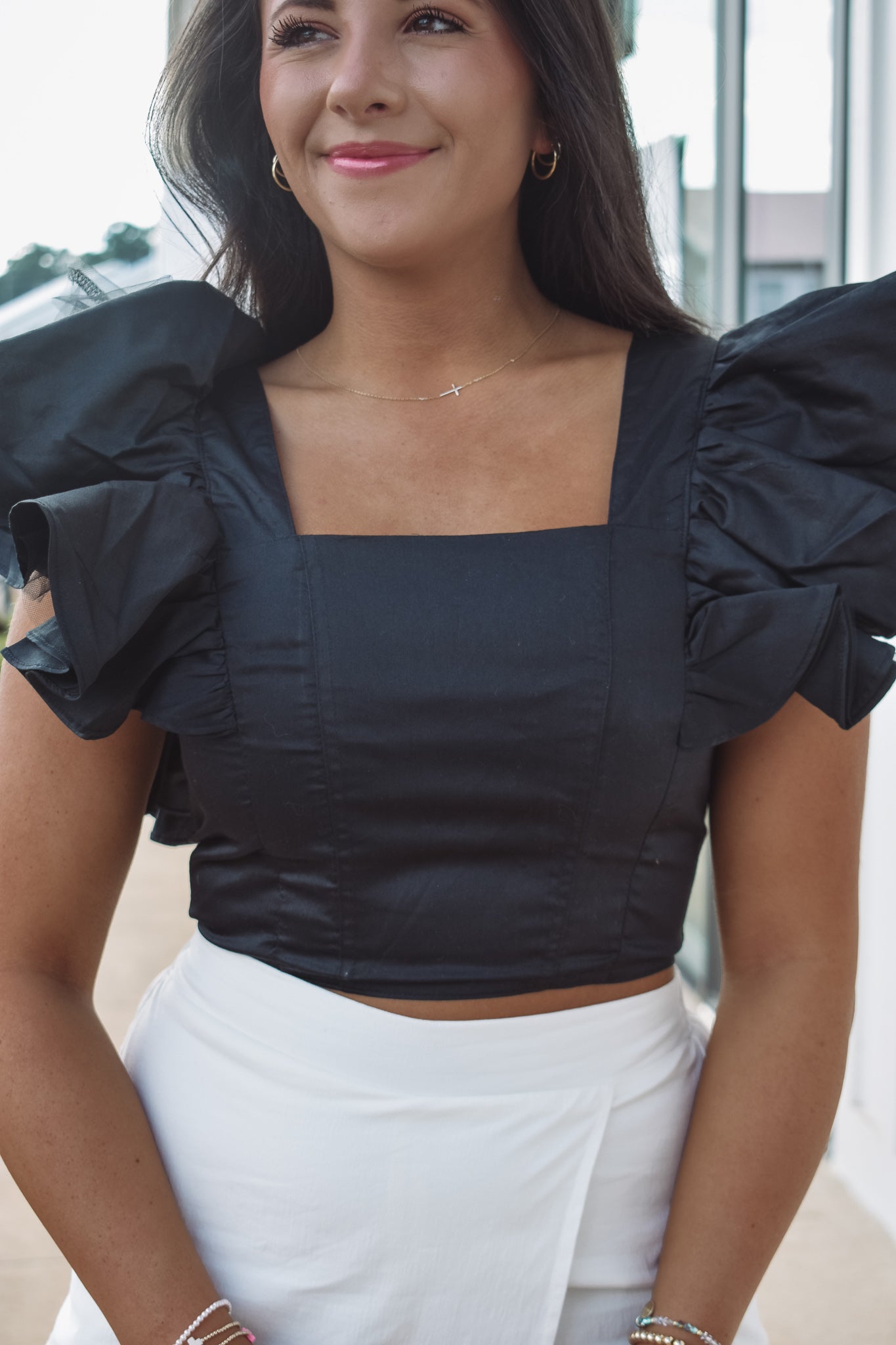 parker cold shoulder ruffle blouse