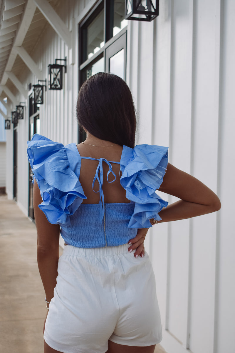 Parker Blue Ruffle Top