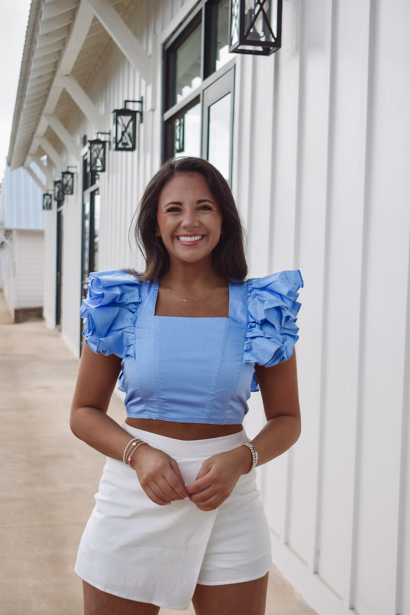 Parker Blue Ruffle Top