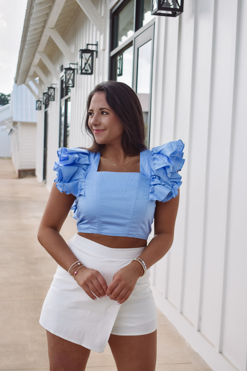 Parker Blue Ruffle Top