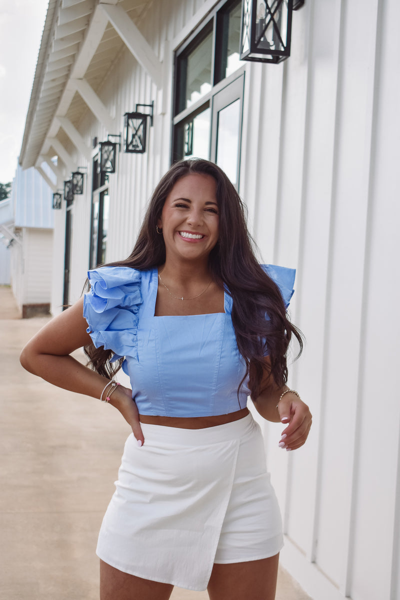 Parker Blue Ruffle Top