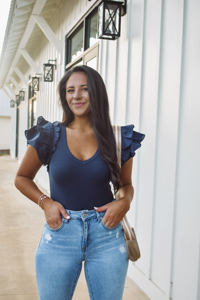 Riley Ruffle Bodysuit - Navy