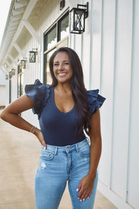 Riley Ruffle Bodysuit - Navy