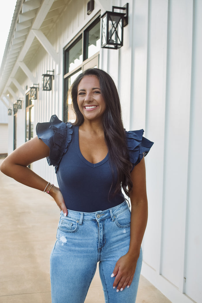 Riley Ruffle Bodysuit - Navy