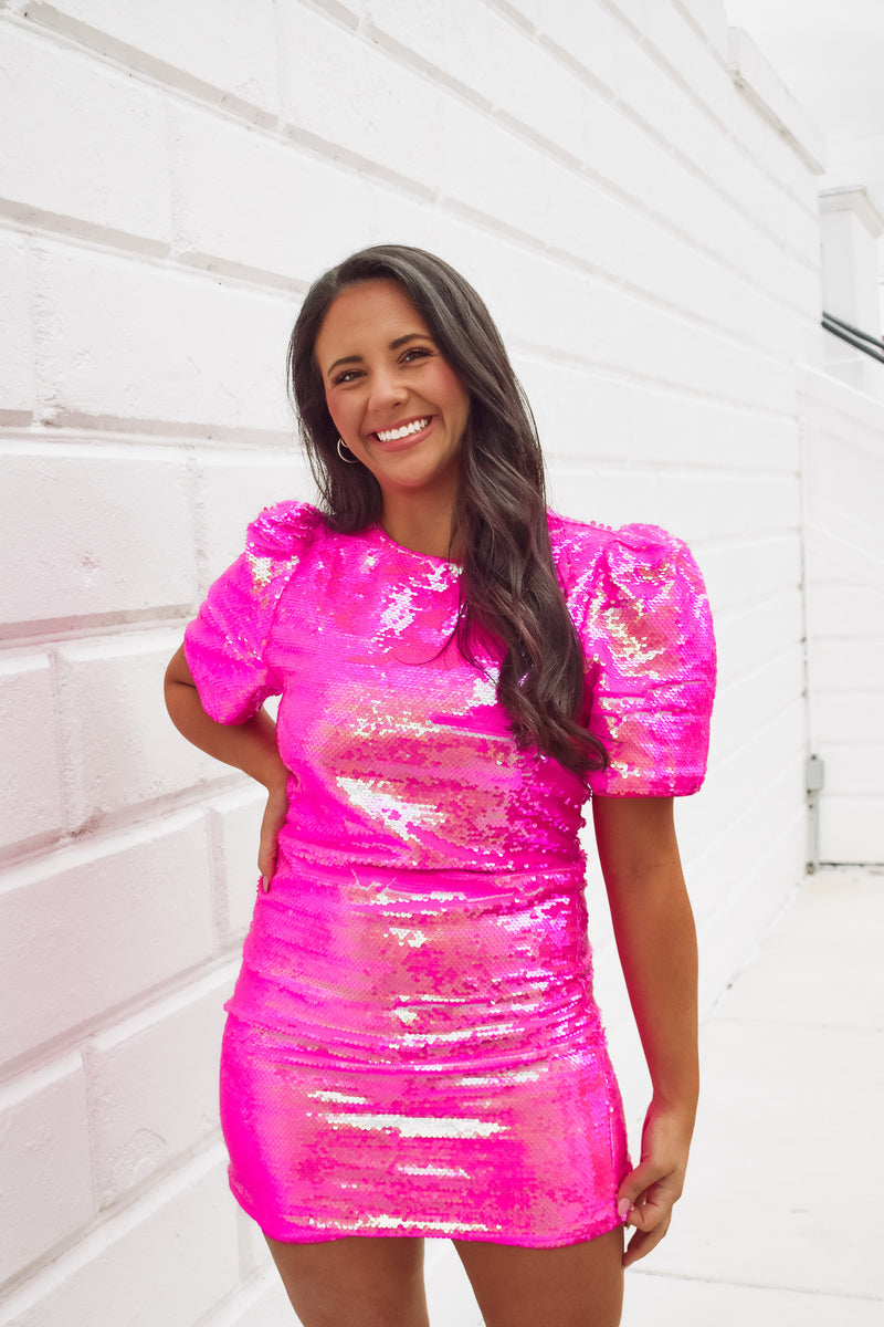 Barbie Doll Neon Pink Sequin Dress β Southern Stars Boutique