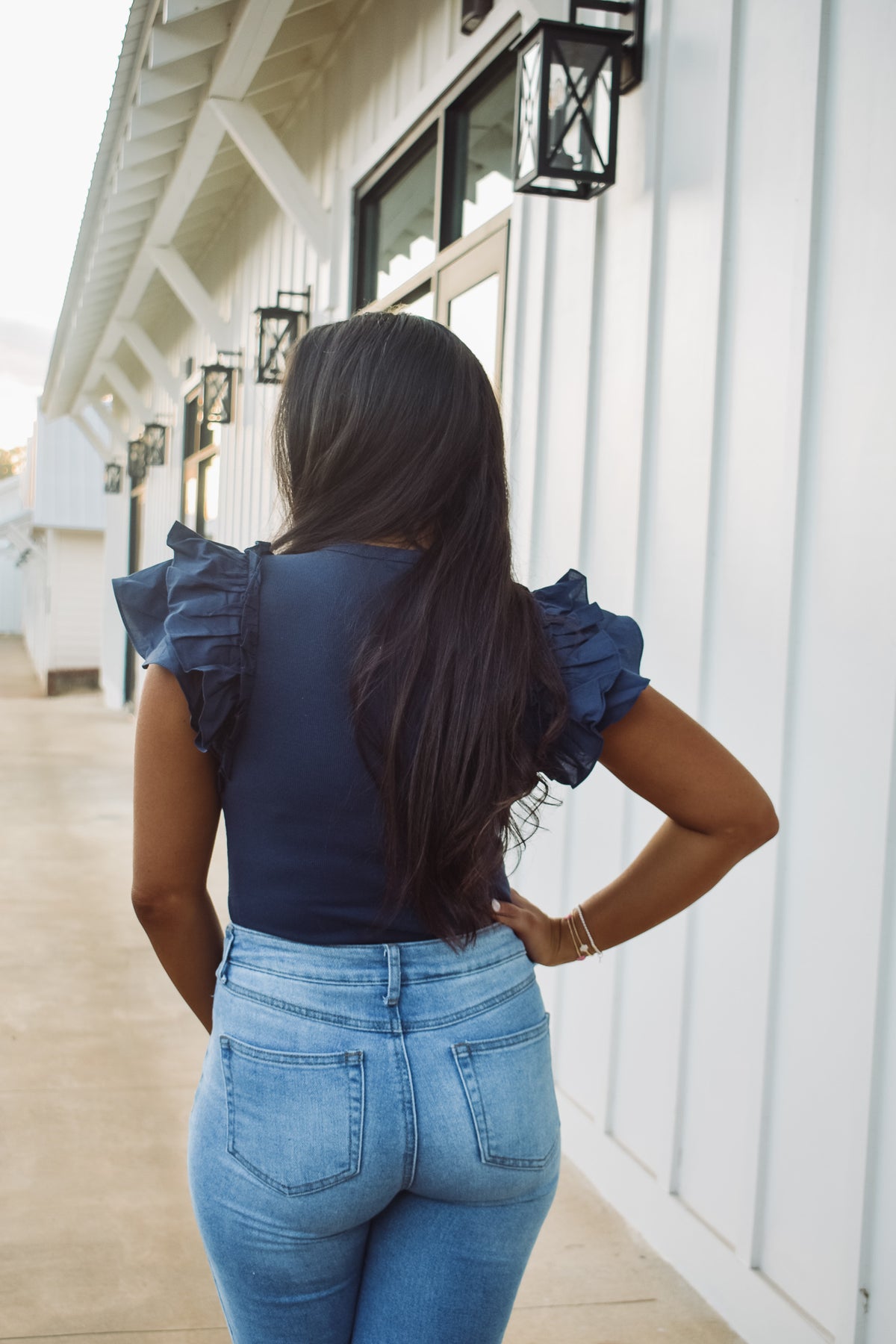 Riley Ruffle Bodysuit - Navy