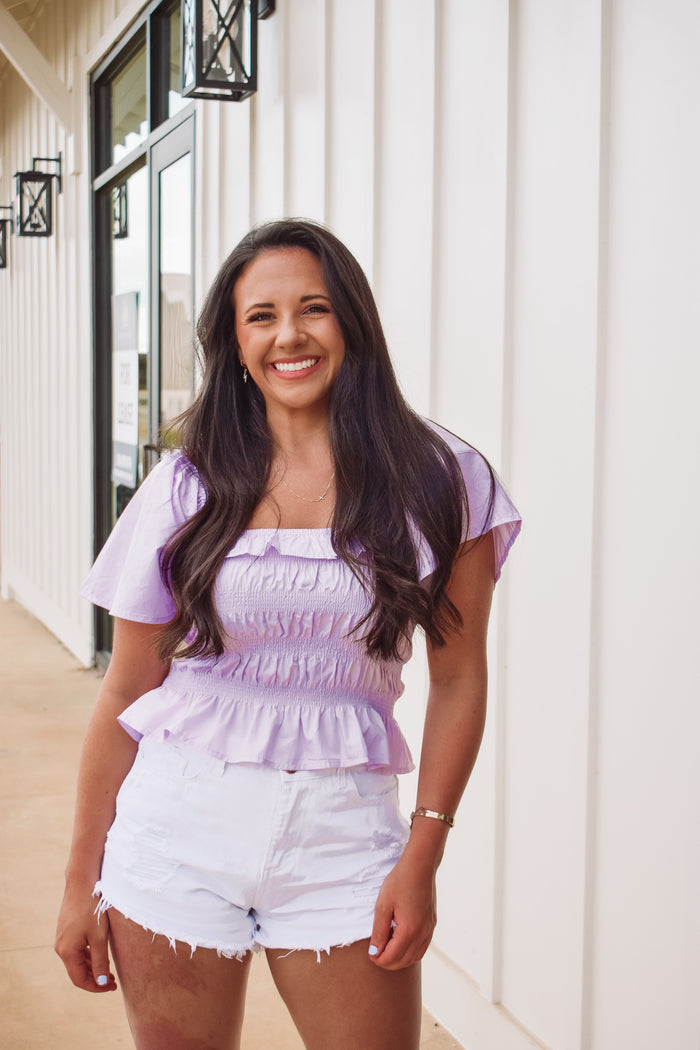 Riley Smocked Ruffle Top - Lavender