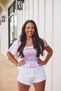 Riley Smocked Ruffle Top - Lavender