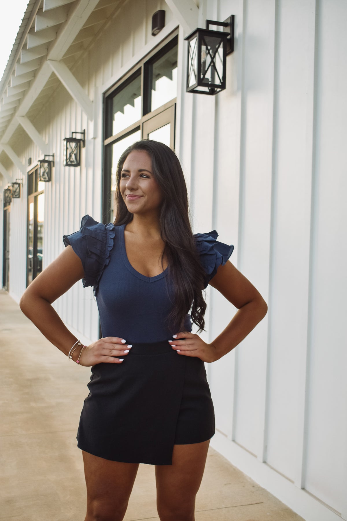 Riley Ruffle Bodysuit - Navy