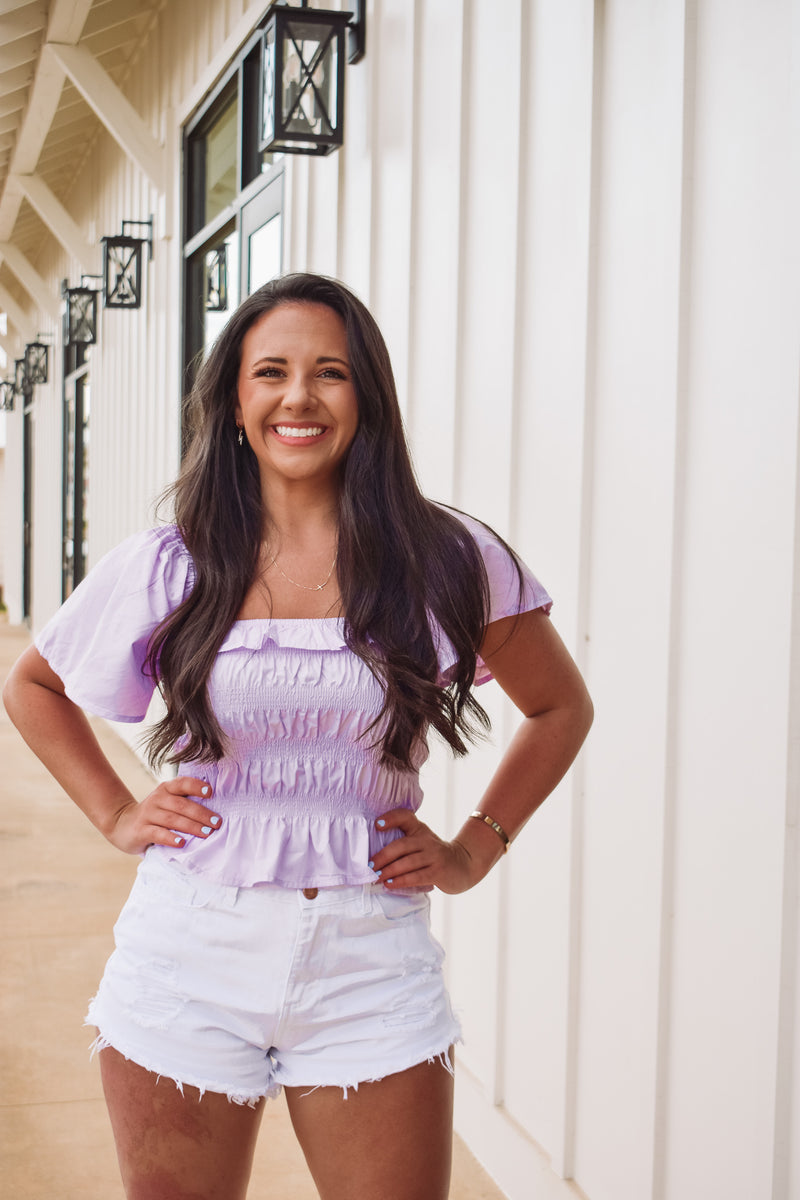 Riley Smocked Ruffle Top - Lavender