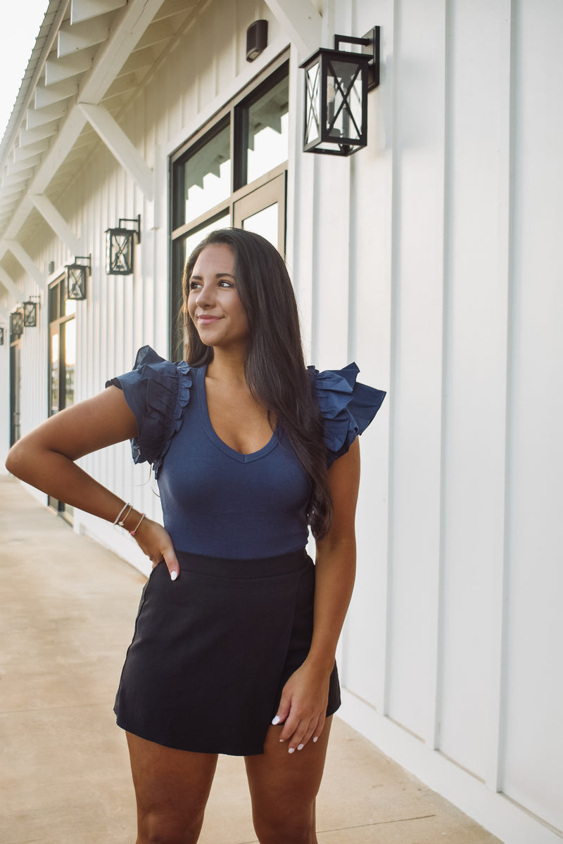 Riley Ruffle Bodysuit - Navy