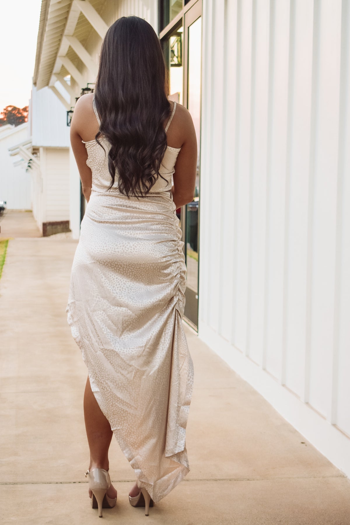 Analeigh Asymmetric Satin Dress - Cream Southern Stars Boutique Analeigh Asymmetric Satin Dress - Cream Southern Stars Boutique