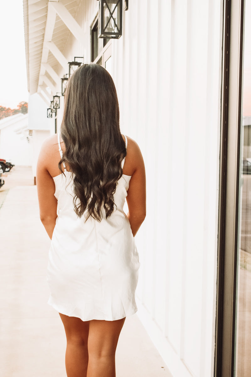 satin cream colored mini dress