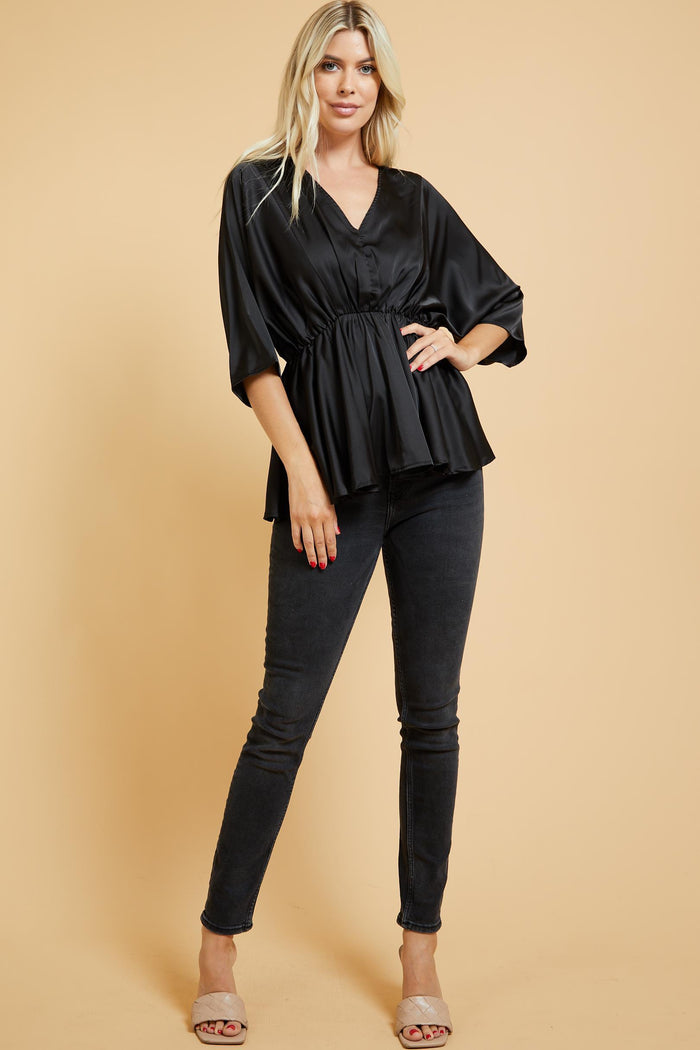 black elastic waist top