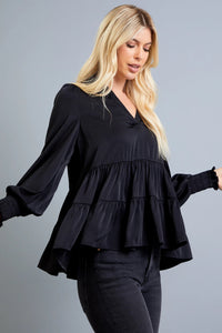 Mable Satin Tiered Top - Black