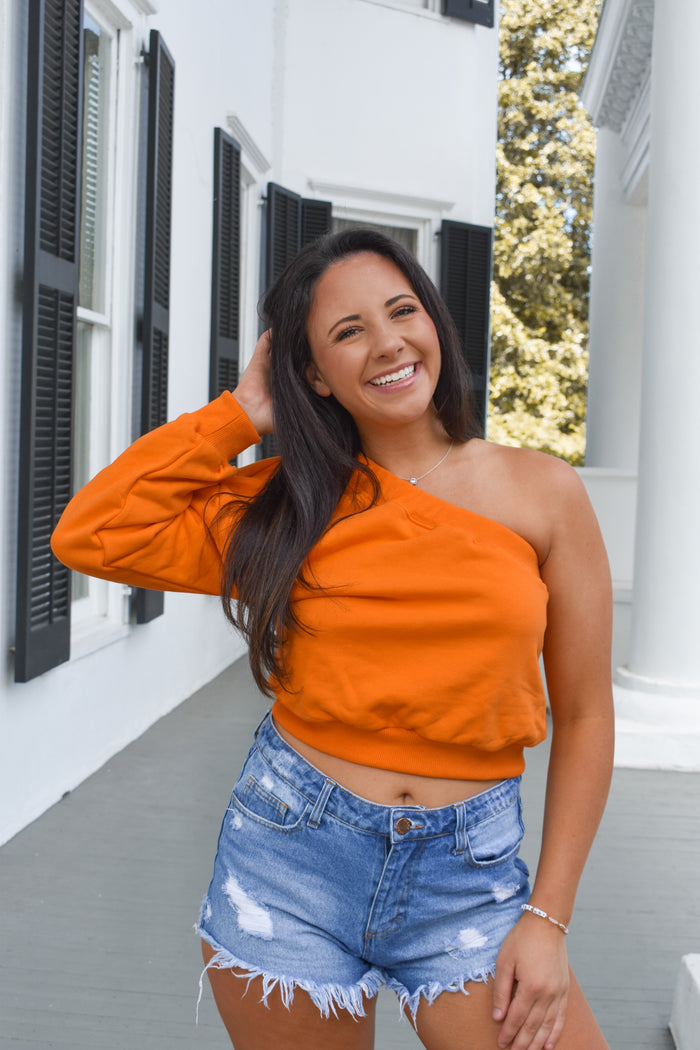 Orange One Shoulder Sweatshirt Top