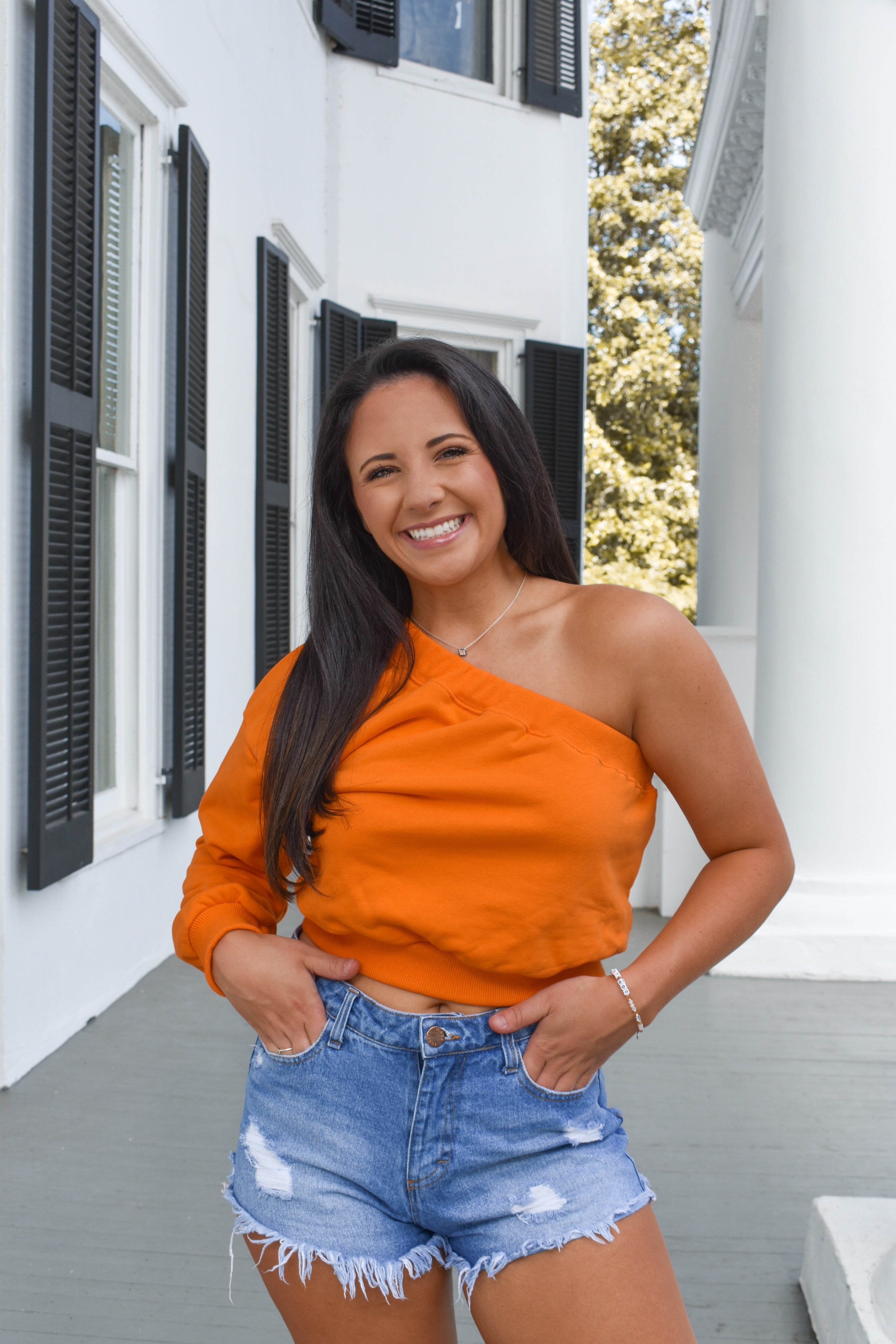 Orange one 2024 shoulder crop top