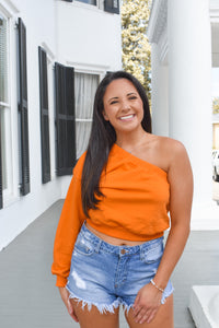 Orange One Shoulder Sweatshirt Top