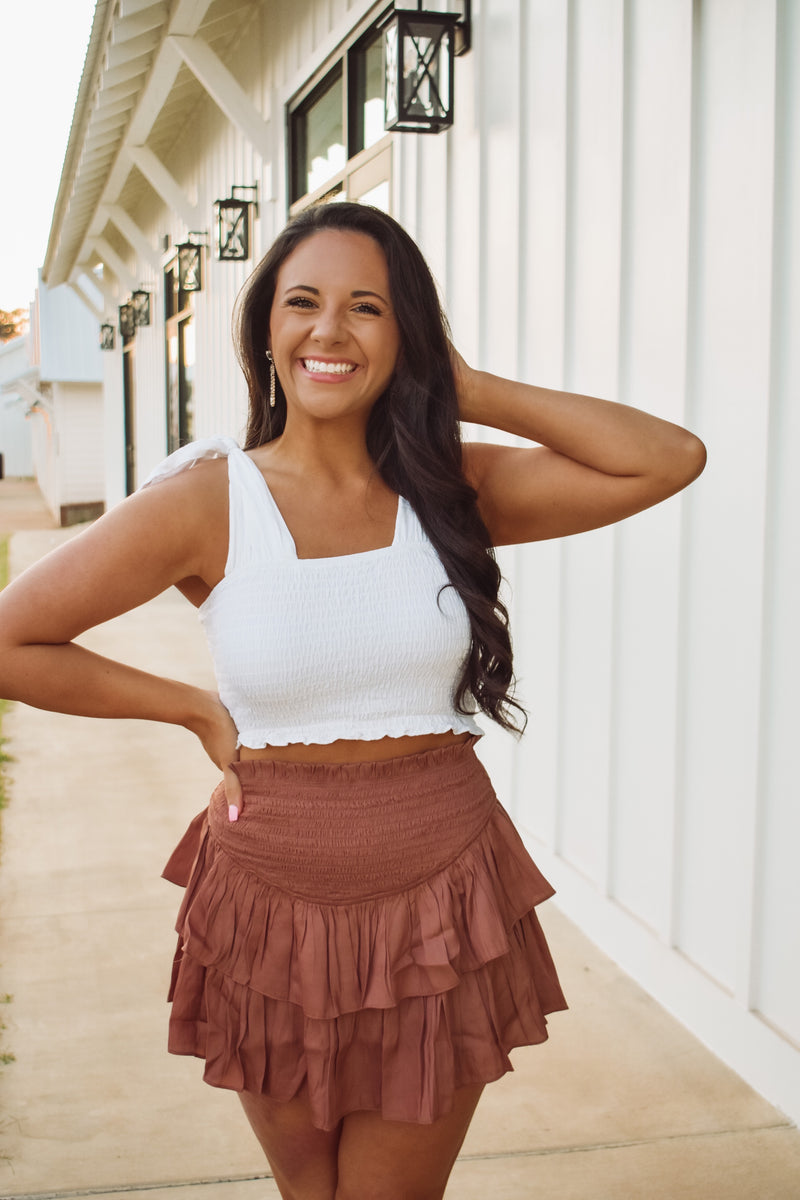 Smocked Ruffle Skort - Cinnamon