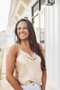 Beautiful nude colored satin top with chain-link adjustable straps