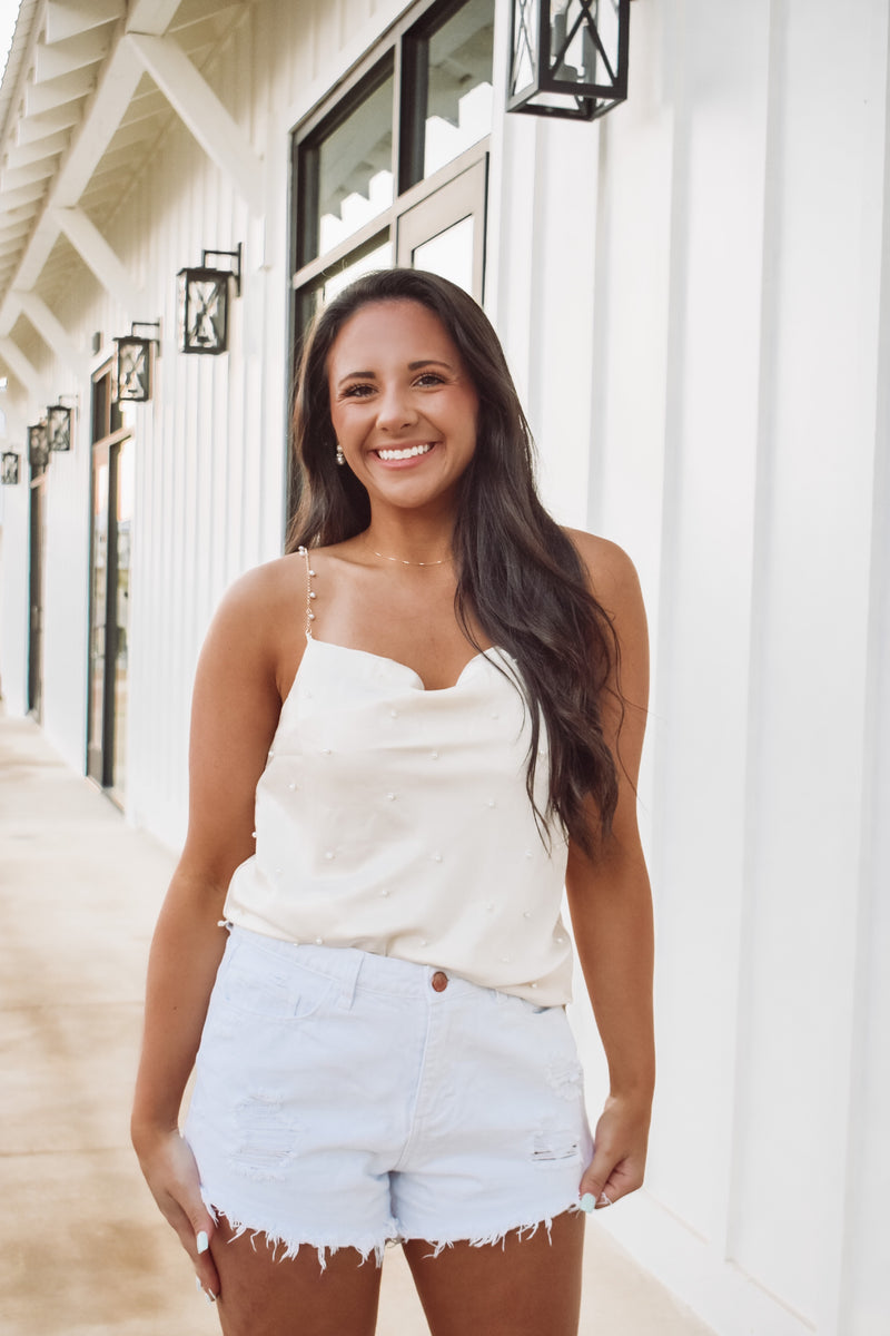 Henley Pearl Cami Top- Neutral