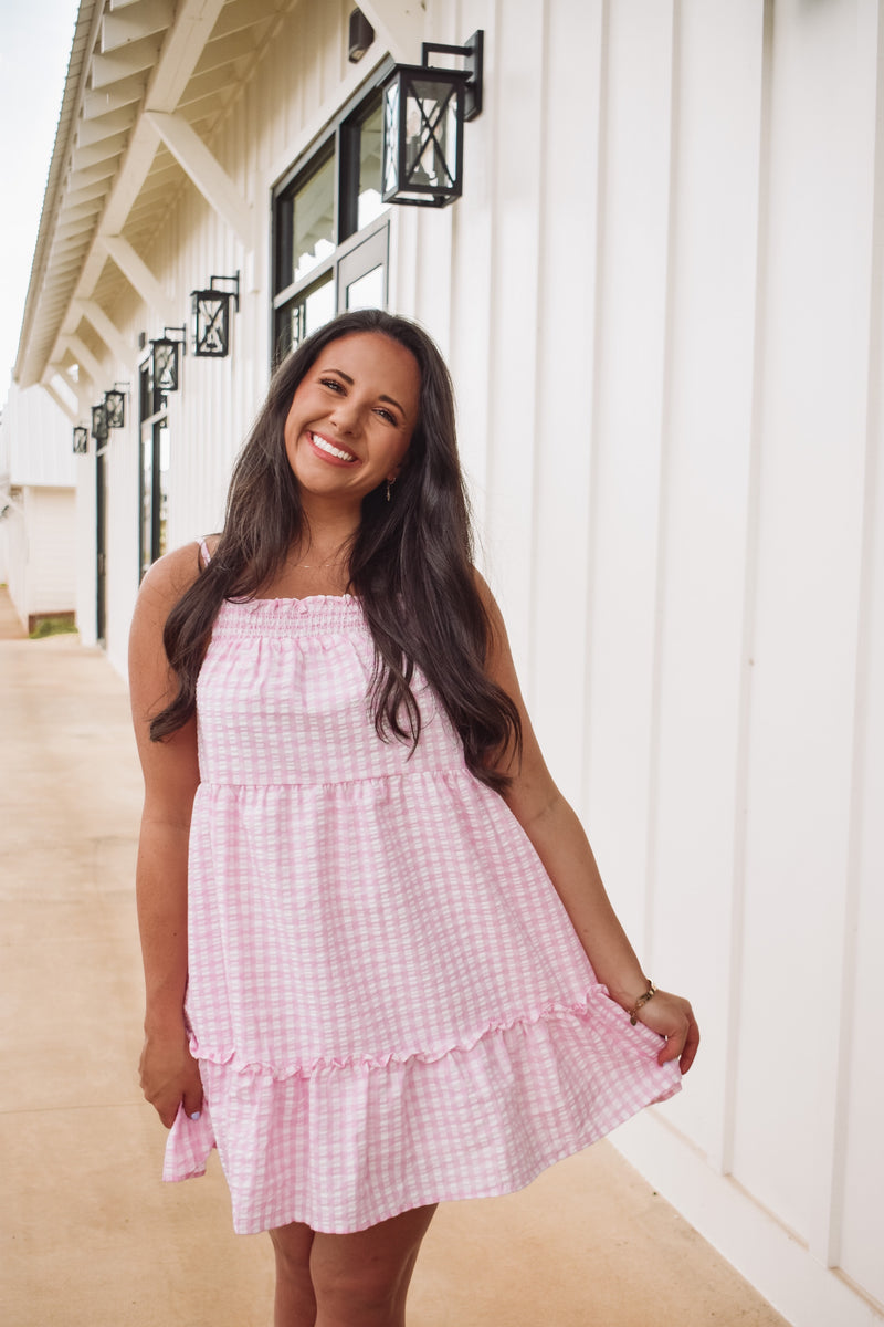 Marilyn Pink Gingham Print Dress