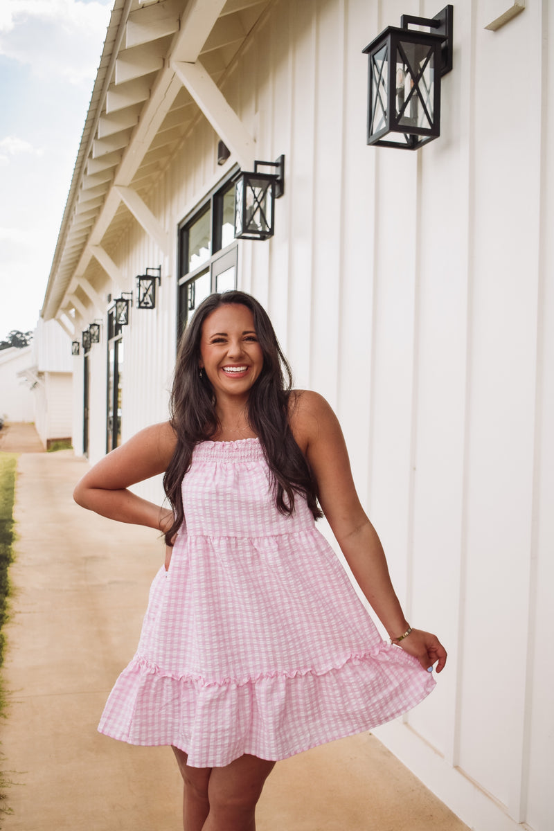 Marilyn Pink Gingham Print Dress