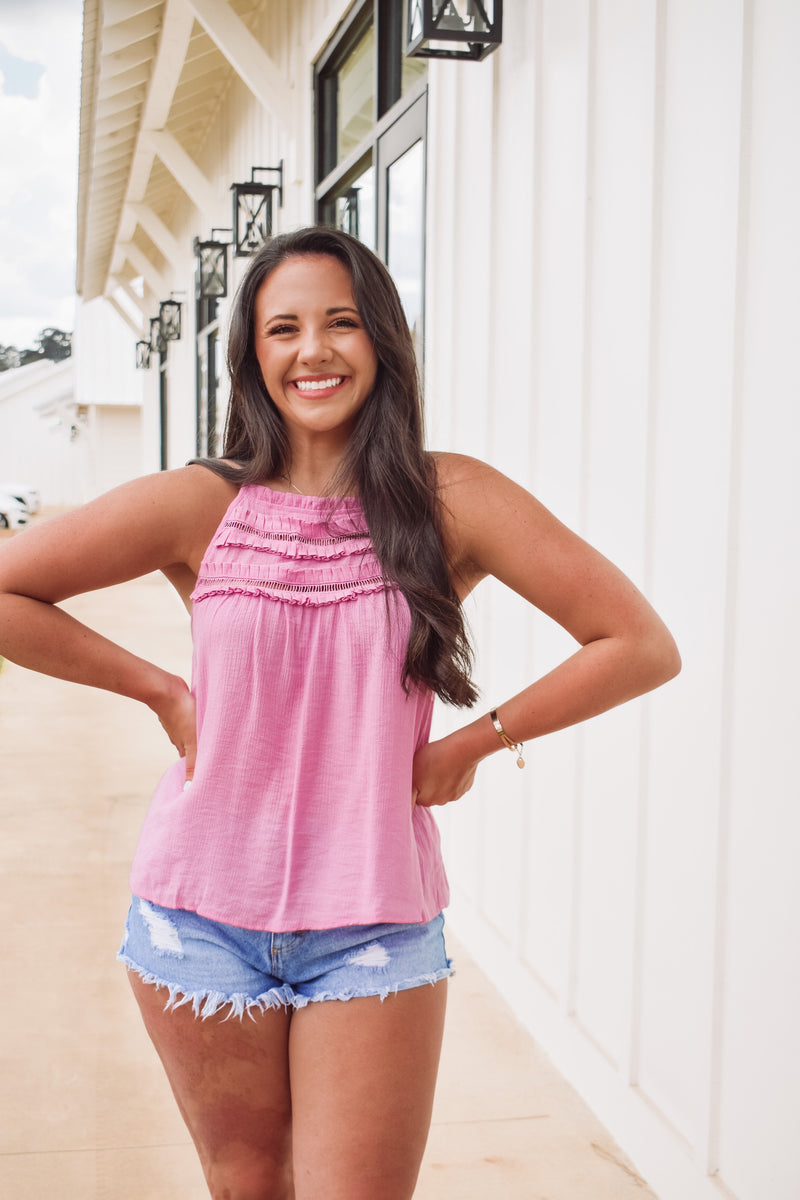 Merritt Ruffle Halter Top - Pink