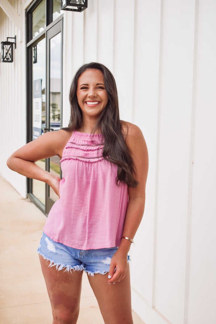 Merritt Ruffle Halter Top - Pink